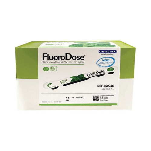 Centrix 360086 Fluorodose Cavity 5% Sodium Fluoride Varnish Mint 0.3 mL 120/Pk Centrix 360086 Fluorodose Cavity 5% Sodium Fluoride Varnish Mint 0.3 mL 120/Pk